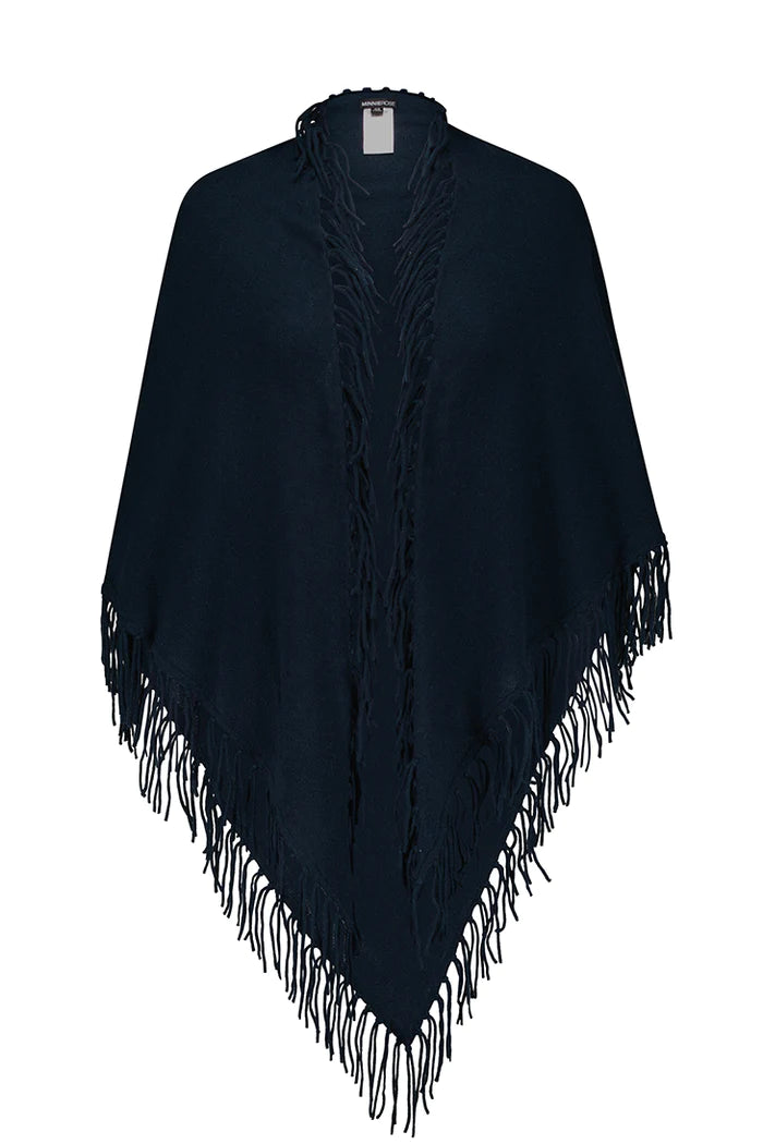 Minnie Rose Cashmere Fringe Shawl-Black