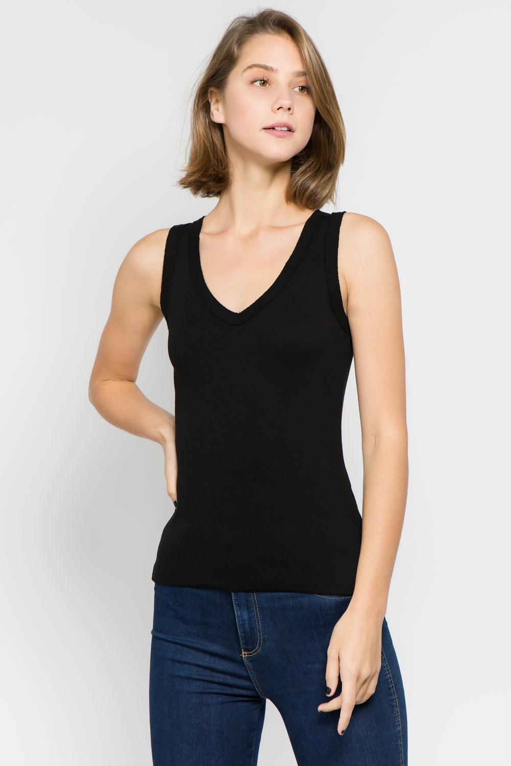 Crown Jewel Venice V-Neck Tank Top, Black
