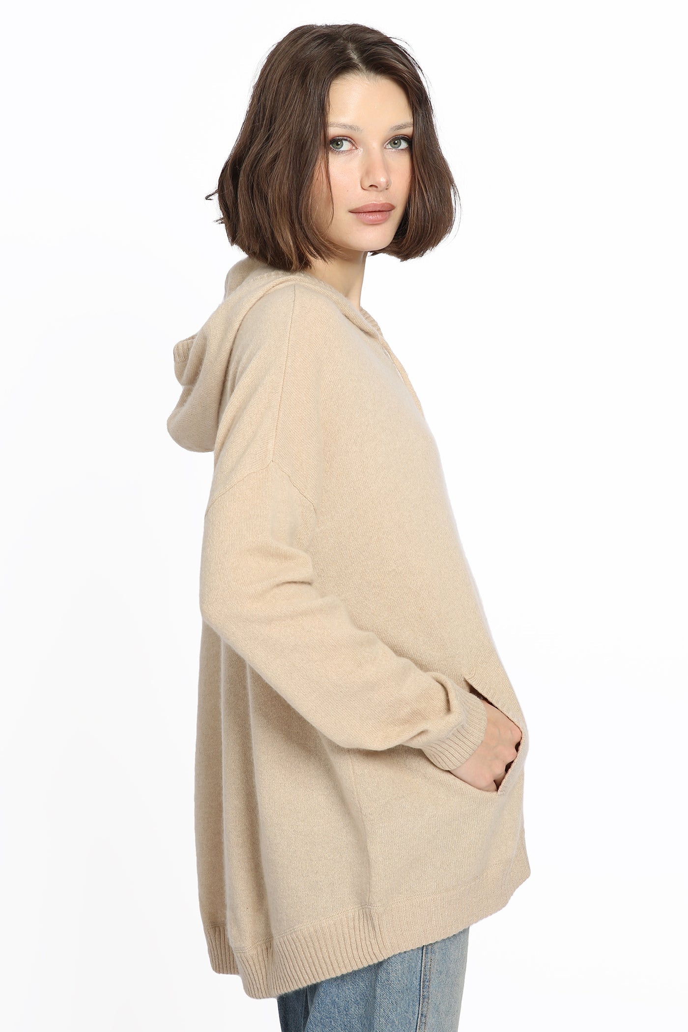 Minnie Rose Cashmere Oversized Zip Hoodie, Ecru