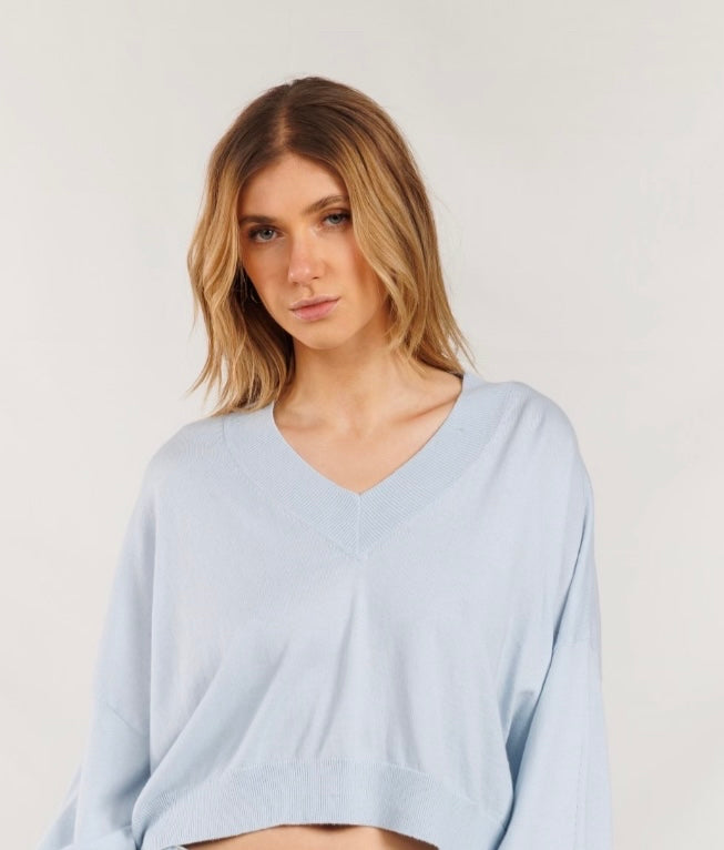 Crush Cashmere Ella Deep V, Soft Blue