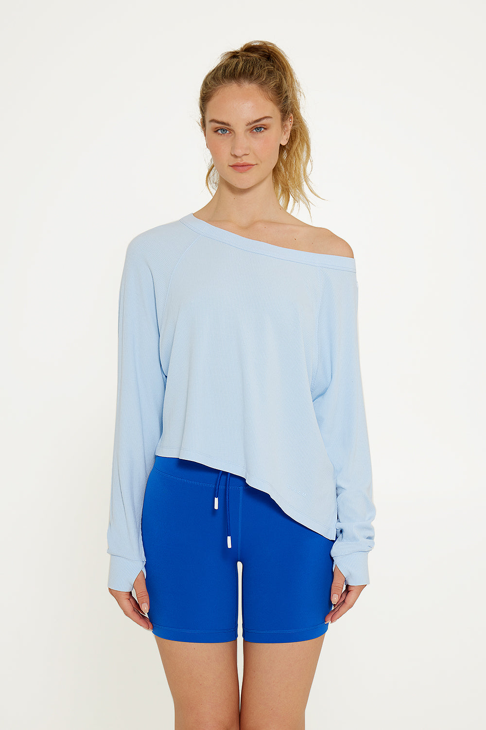 Sky Fare Drop Shoulder Cropped Long Sleeve Tee