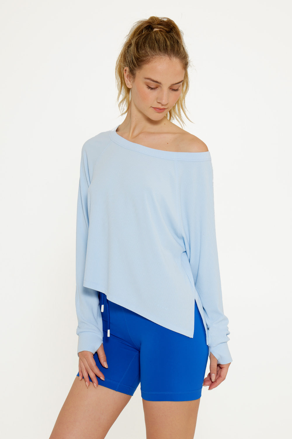 White Fare Drop Shoulder Cropped Long Sleeve Tee