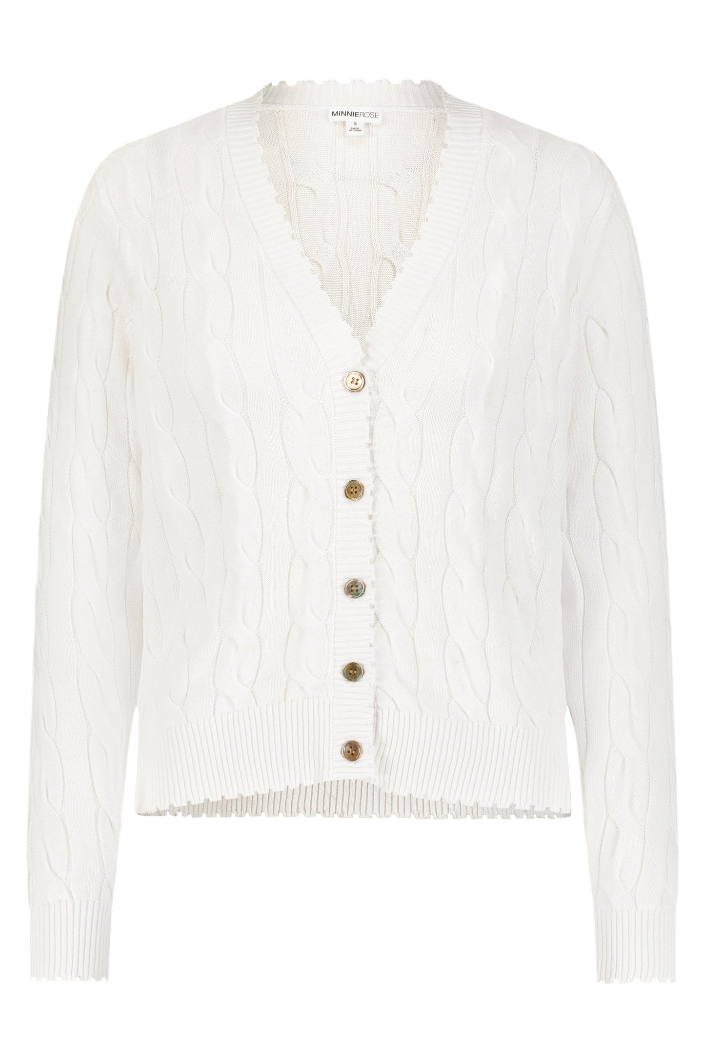 Minnie Rose Cotton Cable Cardigan, White