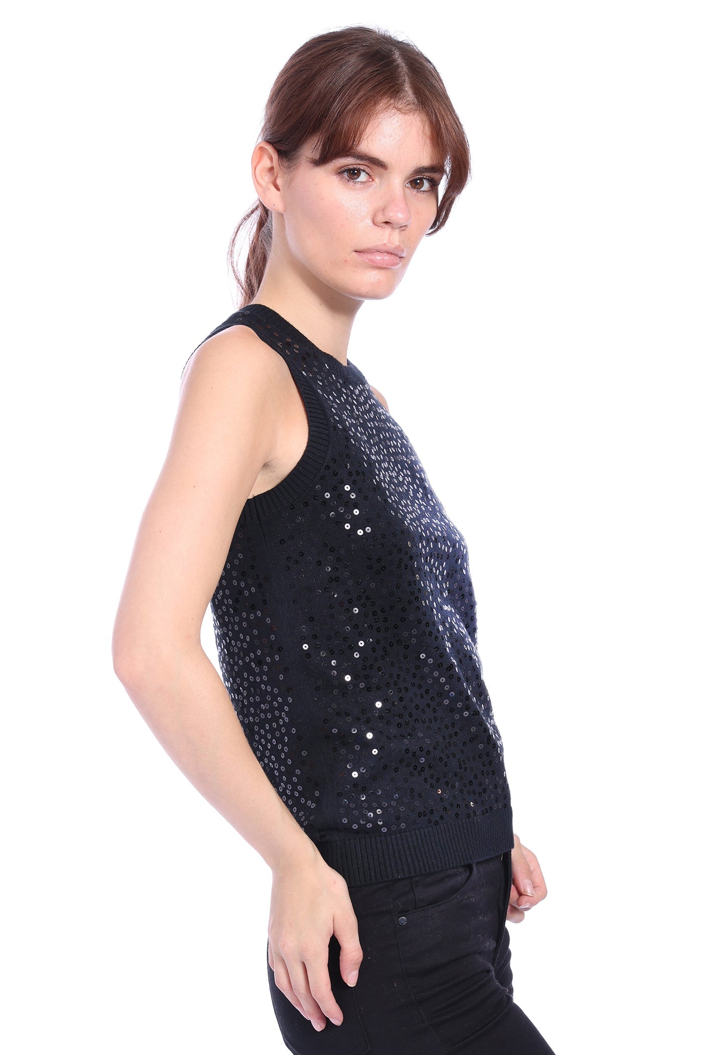 Minnie Rose Cashmere Sequin Tank, Black