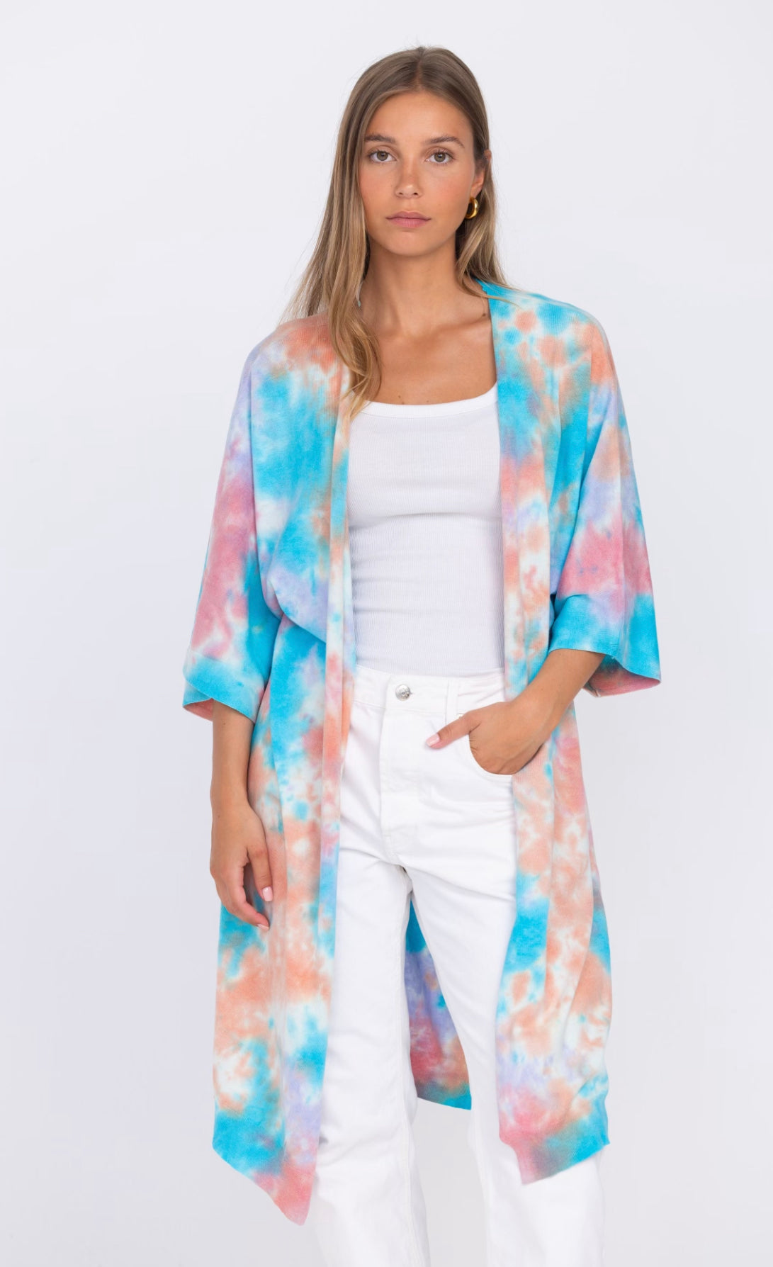 Cashmere Tie Dye Beach Kimono, Multi