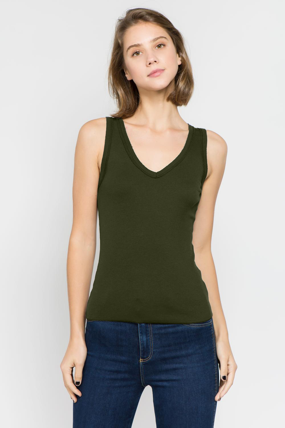 Crown Jewel Venice V-Neck Tank Top, Olive