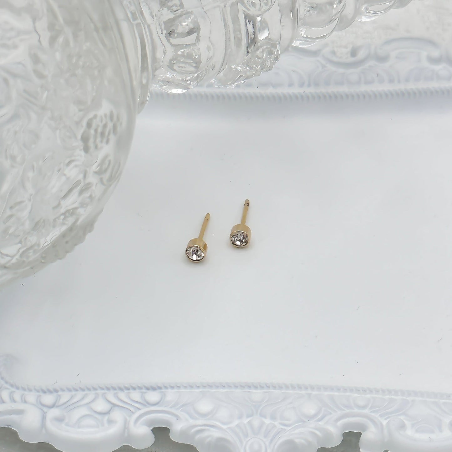 Jonesy Wood Crystal Bezel Stud Earrings