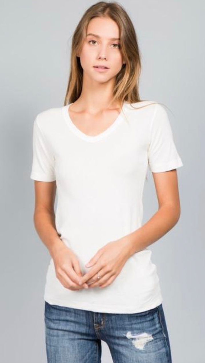 Crown Jewel Short Sleeve V-Neck Top, White