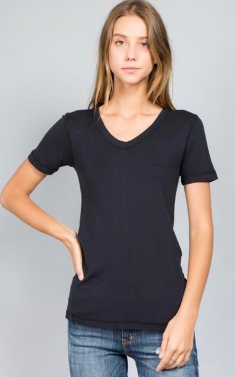 Crown Jewel Short Sleeve V-Neck Top, Midnight