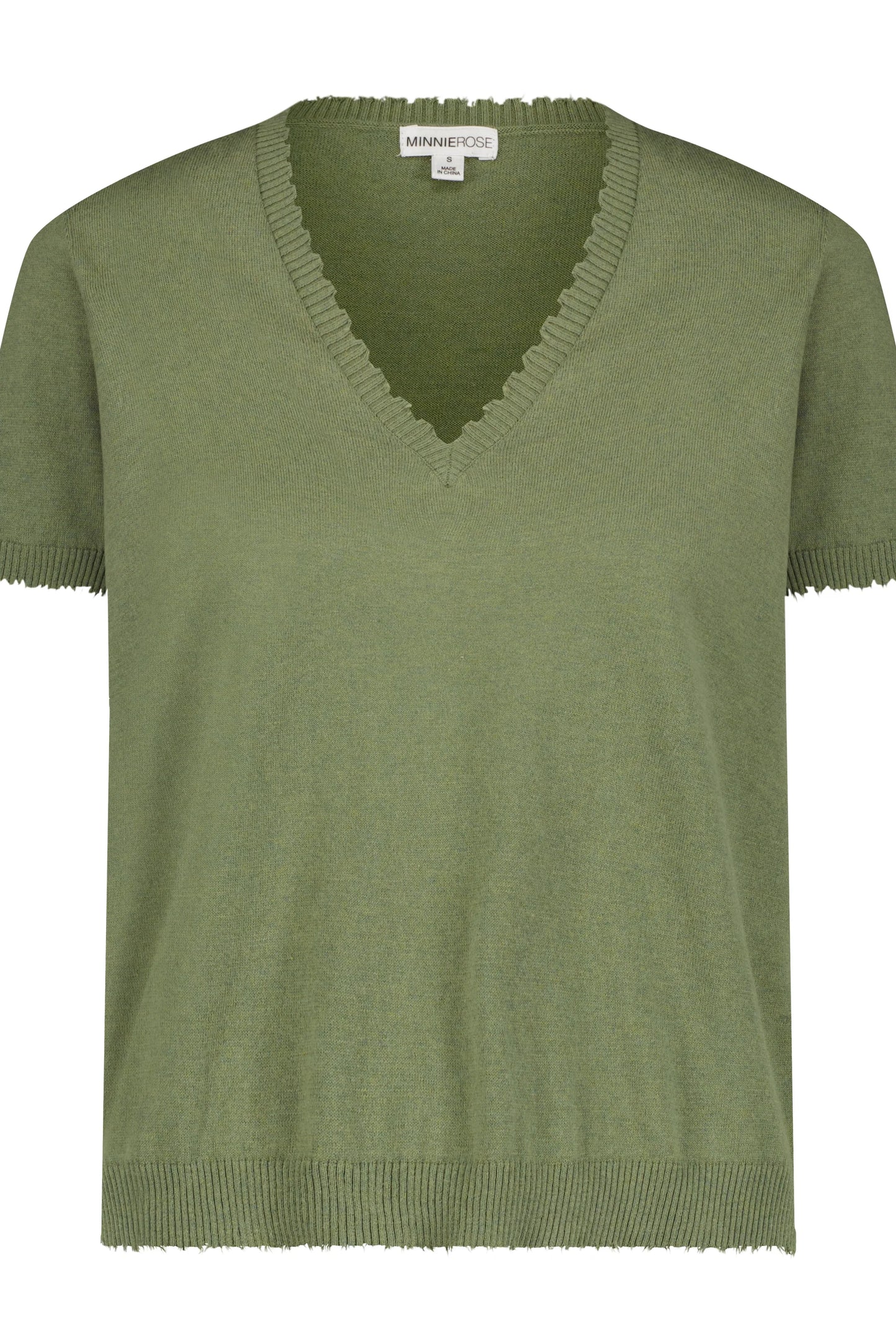 COTTON CASHMERE FRAYED V-NECK TEE- GARDEN GROVE