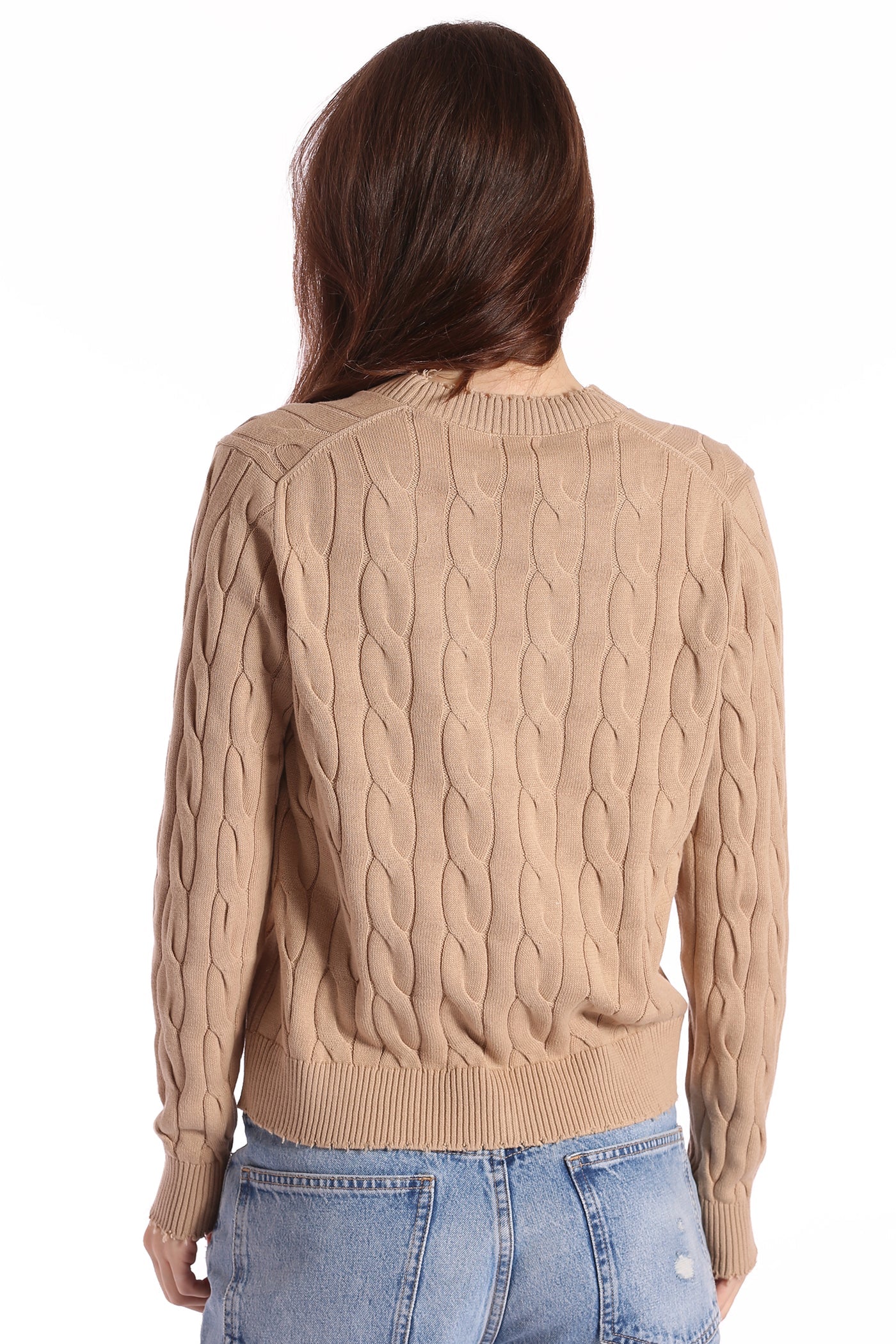 COTTON FRAYED CABLE CARDIGAN