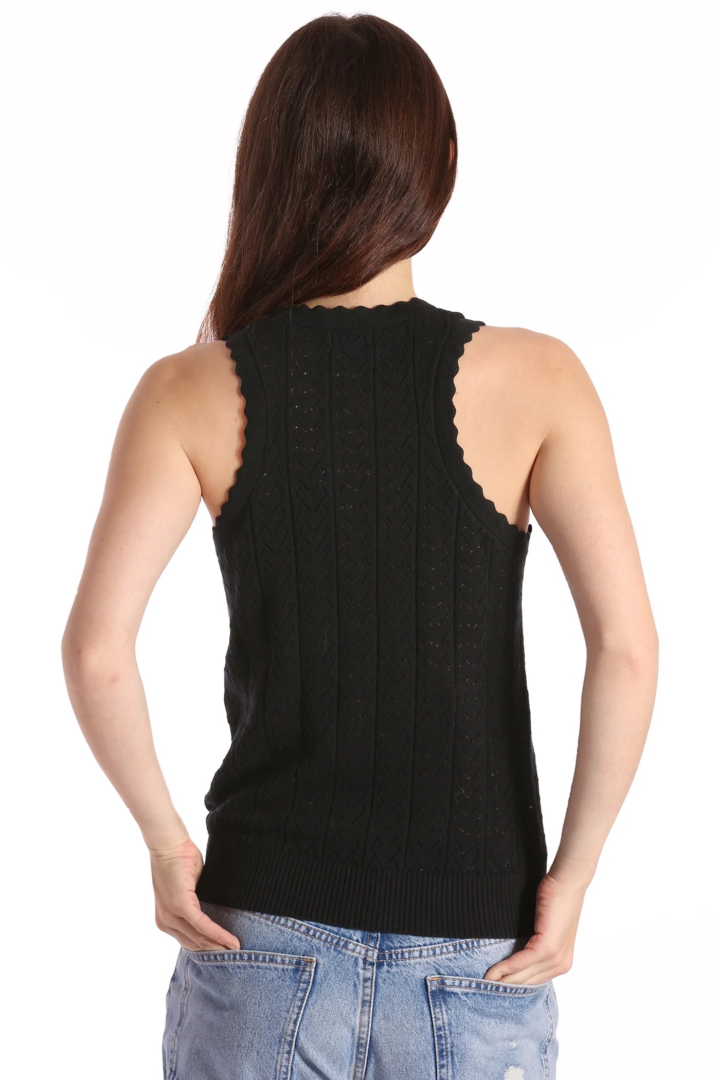 Cotton Cashmere Heart Pointelle Scalloped Tank