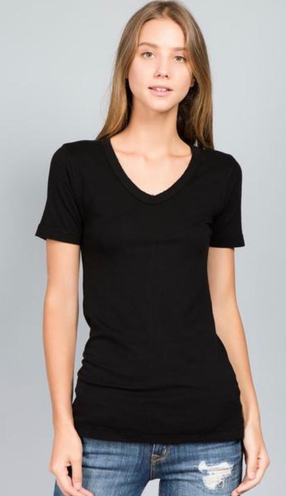 Crown Jewel Short Sleeve V-Neck Top, Black