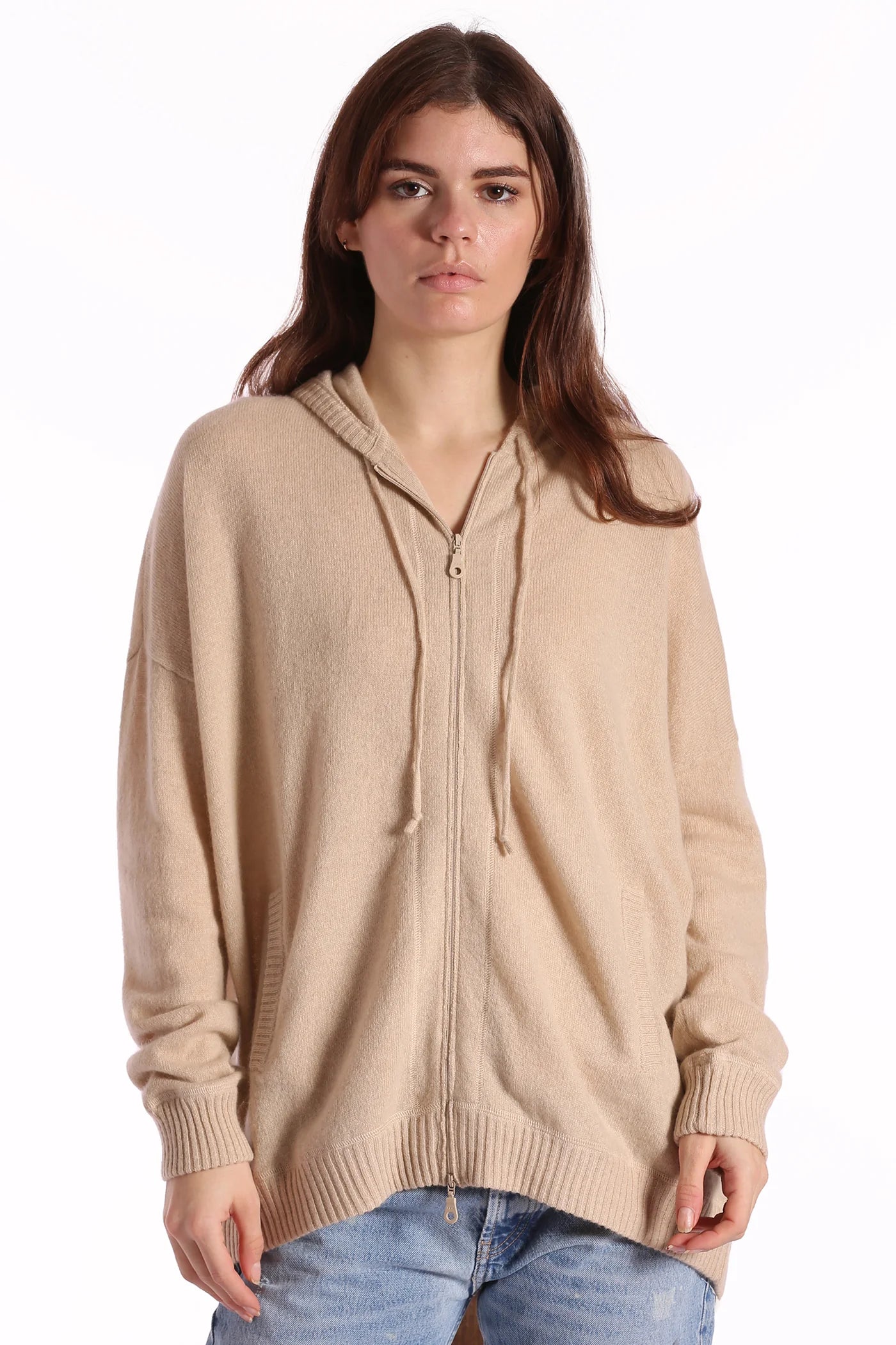 Minnie Rose Cashmere Oversized Zip Hoodie- Brown Sugar