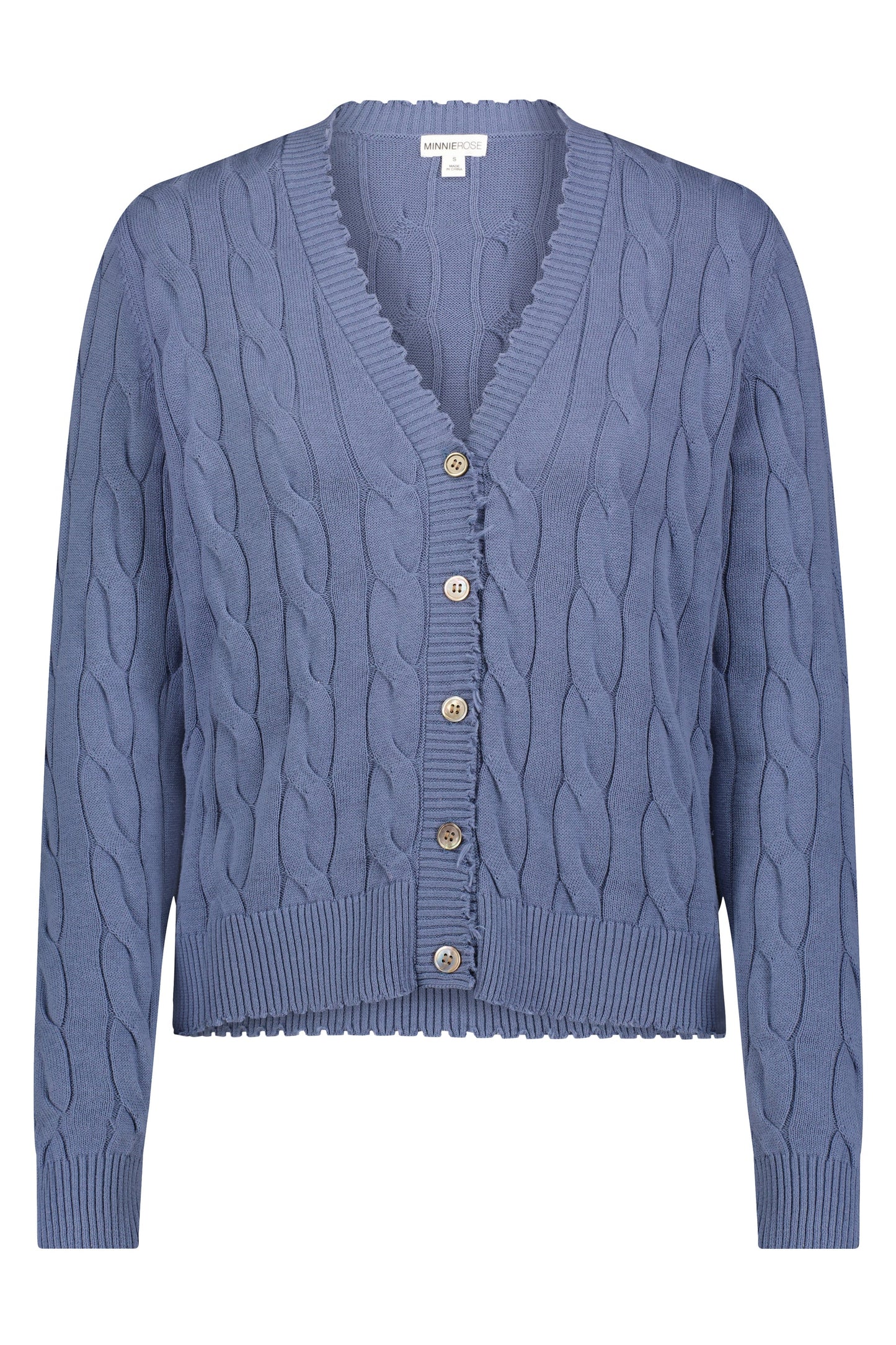 Minnie Rose Cotton Cable Cardigan, Navy