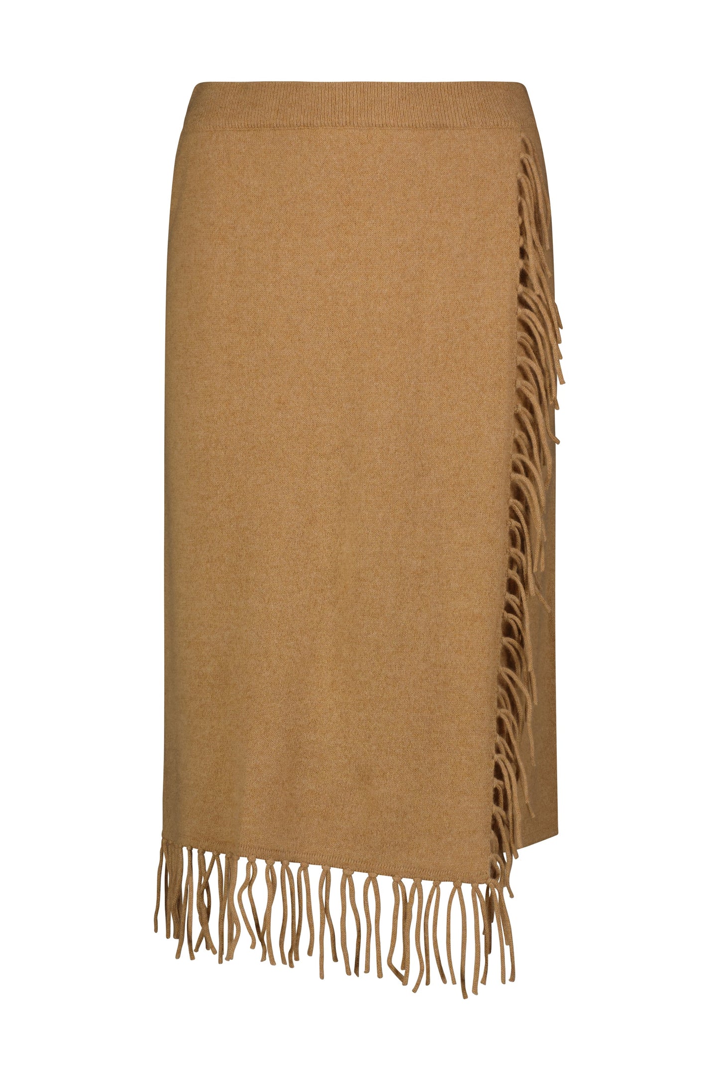 Minnie Rose Cashmere Wrap Skirt with Fringe, Camel