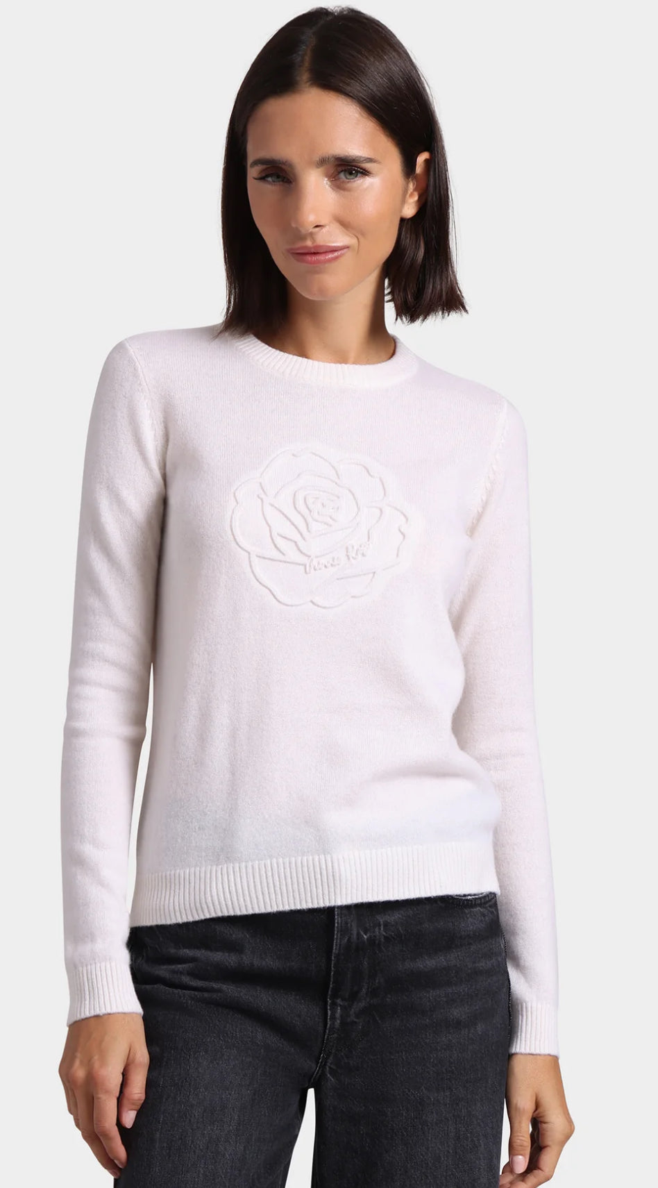 Cashmere long sleeve with floral logo embossed